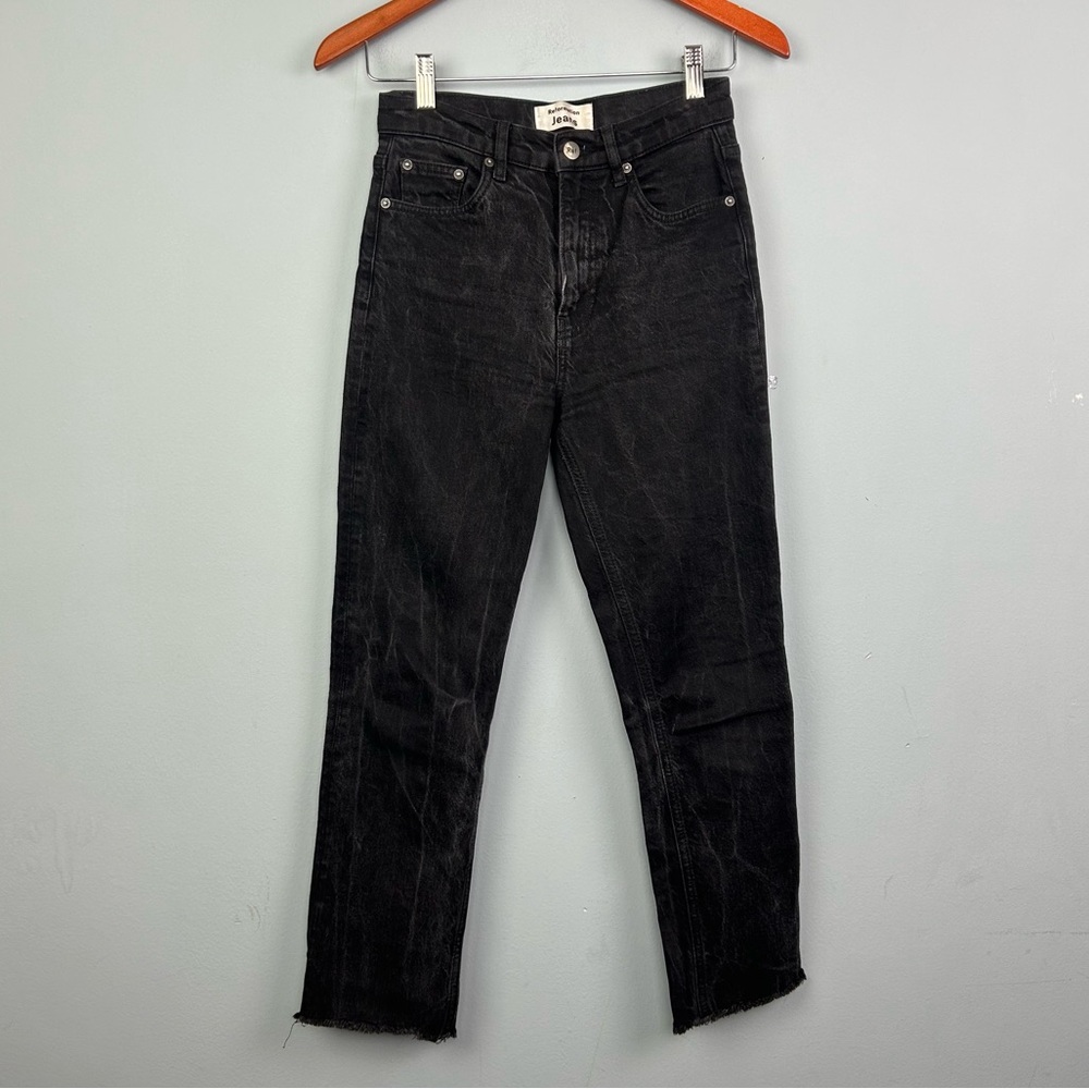 Reformation organic cotton high rise straight leg jeans wash black 25P raw hem